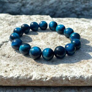 Blue Tiger's Eye Gemstone Beaded Bracelet - 10mm Stretchy Crystal Jewelry
